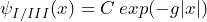 \psi_{I/III}(x) = C \: exp(-g |x|)